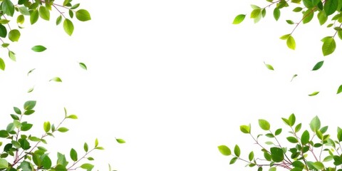 Greenery leaves in motion creating a frame around empty space on nature background, background, middle, copy space