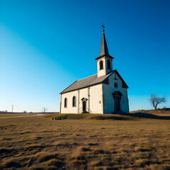 Naklejka premium Old church on a blue sky surface