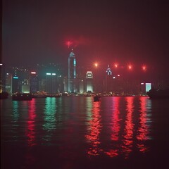 Naklejka premium Hong Kong Skyline Fireworks Over Harbor for New Year’s Eve, Big City New Year Celebrations, New Year's day, New Year's Eve 