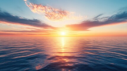 Obraz premium Spectacular Sunset Over a Tranquil Ocean: A Breathtaking Natural Scene Captured in Time