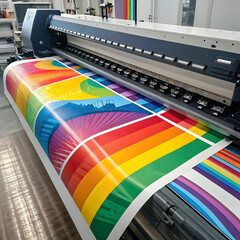 large inkjet printer working multicolor on vinyl