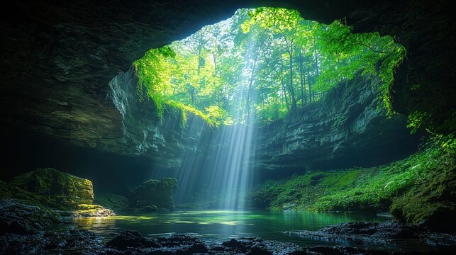 Sunlit grotto cave