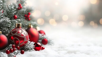 Decorated Christmas Banner Card with Clear Space Center for Big Text