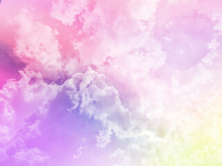 Fototapeta premium beauty sweet pastel yellow and red colorful with fluffy clouds on sky. multi color rainbow image. abstract fantasy growing light