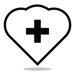 Medical shield with heart icon, vector logo design. Health care concept. Editable stroke health shield protection icon. Vector insurance icon isolated on white background. Vector illustration. EPS 10