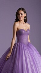 Fototapeta premium Strapless ball gown glittering beads lavender background 