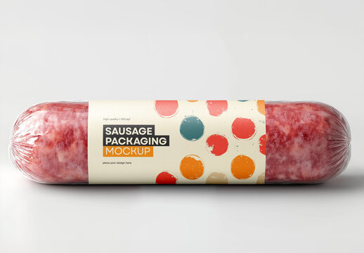 High-Quality Sausage Package Mockup &ndash; AI-Generated Design Featuring Vacuum-Sealed Sausage, Salami, and Meat Packaging for Branding and Advertising