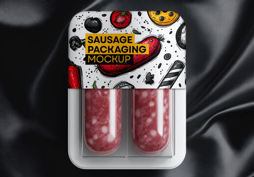 Vacuum-Sealed Meat Packaging Mockup &ndash; Realistic Sausage or Salami Display for Food Branding
