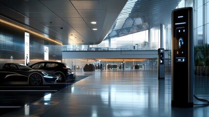 Fototapeta premium A modern EV charging station located at an airport terminal.