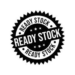 Ready stock logo, label, badge, sticker, symbol, emblem, stamp, banner, circle, black, line, flat vector, isolated illustration. Ready stock label for product packaging design. New Arrival label.