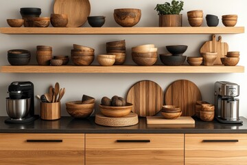 Stunning kitchen boasts open shelves for decor and sleek stainless steel appliances for a modern vibe