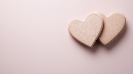 Fototapeta premium Two Wooden Heart Shapes on Light Background for Romantic and Sentimental Design Projects