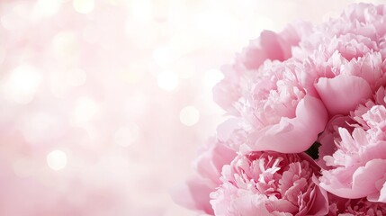 Fototapeta premium Elegant Pink Peonies Blooming Beautifully in Soft Focus Background with Sparkling Bokeh Effect