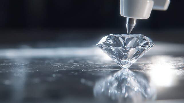 Diamond cutting process in factory industrial setting close-up view