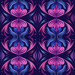 Abstract Floral Pattern Deep Blue Pink Hues