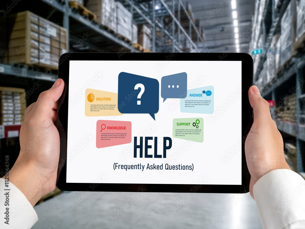 Poster help screen on the website provide answer to faq frequently asked question snugly with knowledge inf