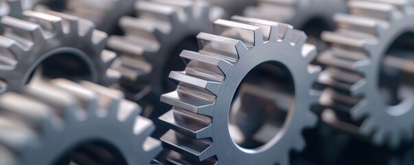 performance optimization assessment concept. Close-up of metallic gears with intricate details and textures.