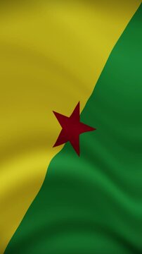 French Guiana Waving Flag in Vertical Orientation. Realistic Flag Animation. Seamless Loop Background.	