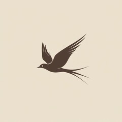 Obraz premium Elegant brown stylized bird in flight, isolated on beige background.