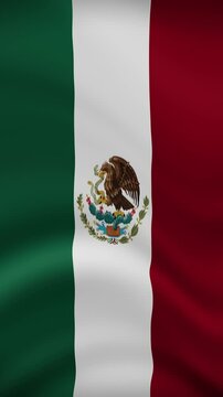 Mexico Waving Flag in Vertical Orientation. Realistic Flag Animation. Seamless Loop Background.