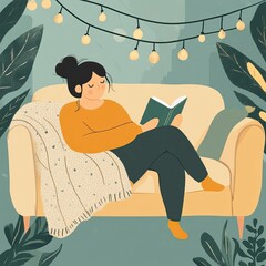 Obraz premium Relaxing at Home Vector Illustration for Post-New Year Vibes, Relaxation and Recovery Scenes, Happy New Year, New year eve, Happy Christmas 