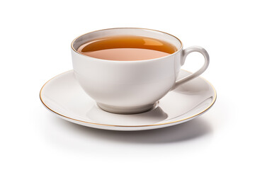 Cup of tea. Glass cup of hot aromatic tea on white background