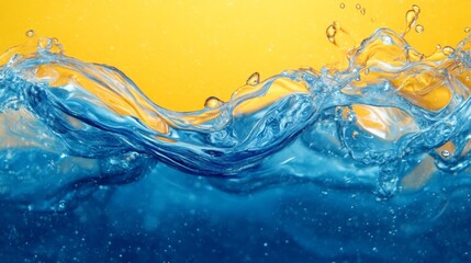 Dynamic Water Splash Against Yellow Background