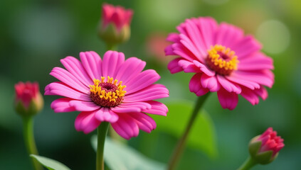 Obraz premium detailed pink zinnia flowers natural macro background plenty empty space creative composition photography