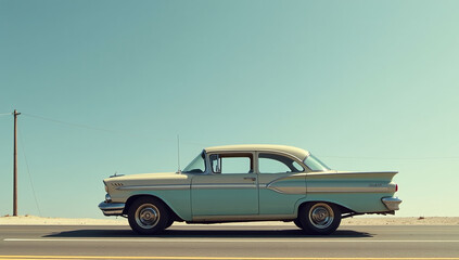 flat old car sits alone empty street