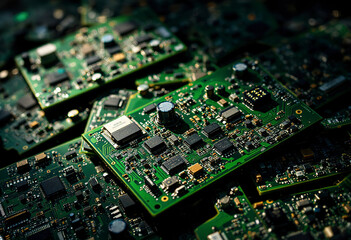 Obraz premium Pile of green circuit boards with electronic components