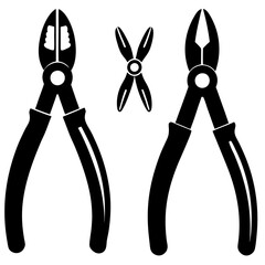Plier vector set with different view and position on white background