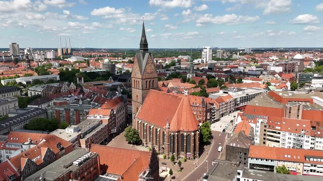 Aerial view of The Market Church (Marktkirche) in Hanover, Germany