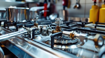 Close-up of kitchen equipment being fixed, highlighting tools and parts used for maintenance