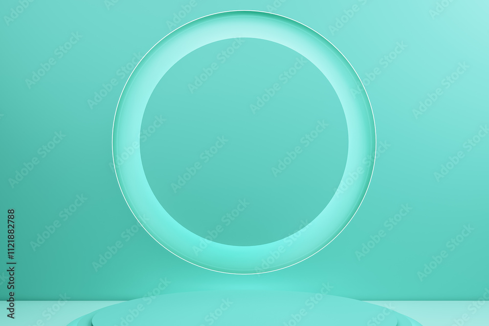 Poster Minimal green round podium with circular backdrop on gradient background for modern product display or presentation concept. 3D Rendering