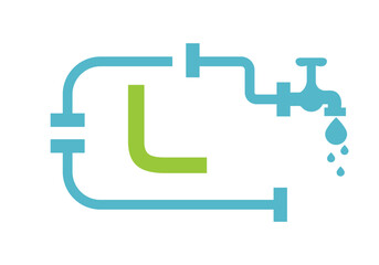 Letter L Plumber Logo Design Vector Template Concept With Pipe And Water Symbol