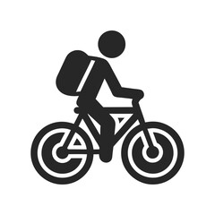 Fototapeta premium Minimalist black and white bicycle icon with a stick figure rider.