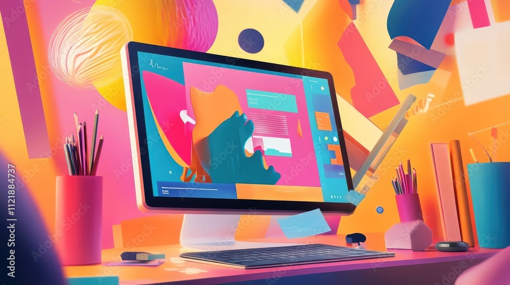 Aufkleber a colorful ad design workflow featuring multiple layers and editing tools