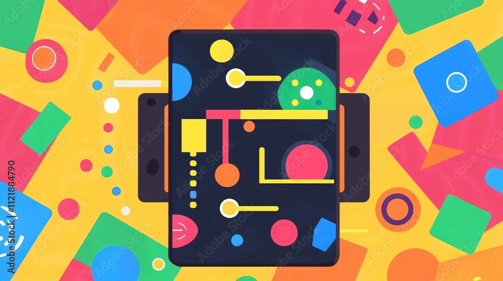 Poster a colorful coding tutorial on a mobile app with engaging step-by-step tasks