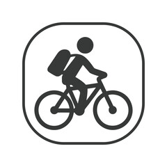 Fototapeta premium Minimalist black and white bicycle icon with a stick figure rider.