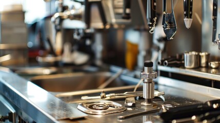 Close-up of restaurant equipment being fixed, with detailed focus on tools and parts