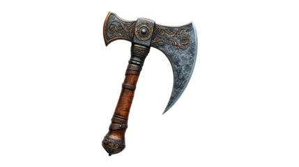 Axe with a wooden handle isolated on transparent background