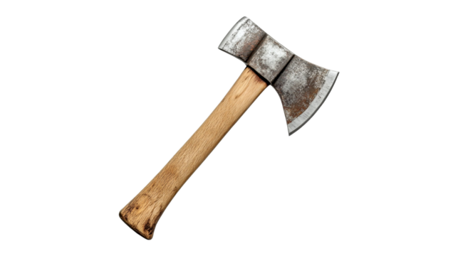 Axe with a wooden handle isolated on transparent background