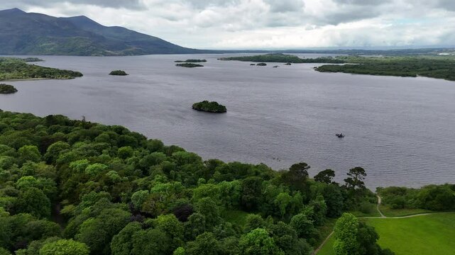 Aerial view of Lough Leane lake on the Ring of Kerry, Ireland