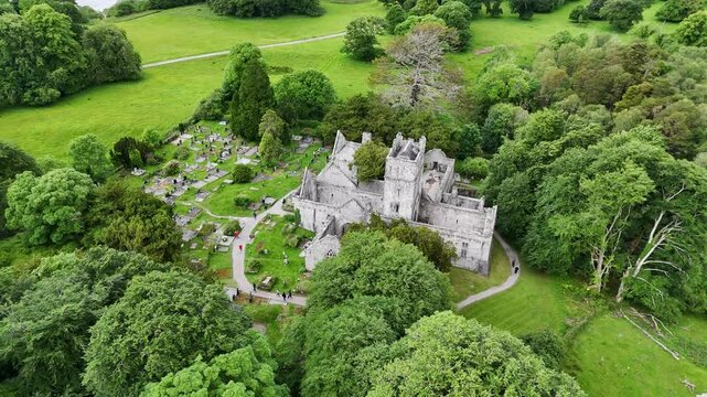 Bird's-eye view of Muckross Abbey on the Ring of Kerry, Ireland