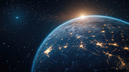 Obraz premium Earth from space with city lights glowing under starry sky