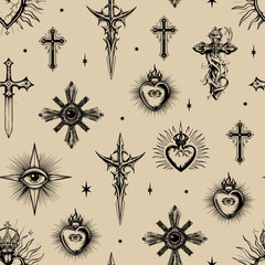 Vintage dark academia seamless pattern