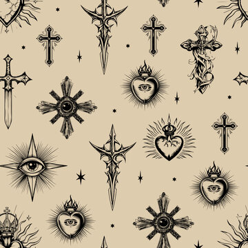 Vintage dark academia seamless pattern