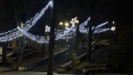 Christmas decorated park, light figures