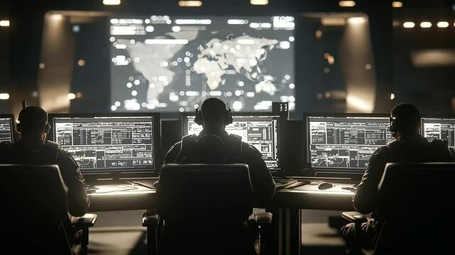 2_Soldiers Discussing Mission Strategy in High Tech Command Center
