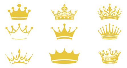 Golden Crown icon set isolated vector illustration